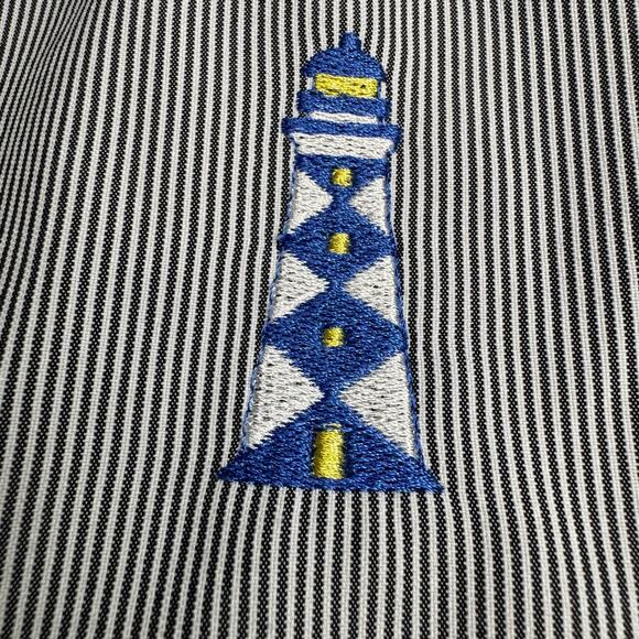 BonWorth sz MEDIUM vintage embroidered lighthouse striped button up shirt - Picture 7 of 10